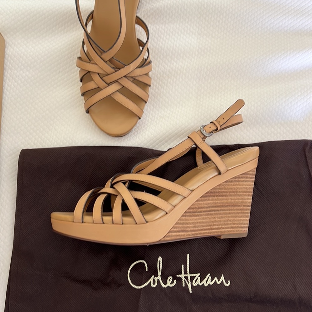 Cole Haan Shayna strap wedge platform sandals 9 1/2 B sandalwood
